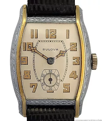 Vintage Bulova Lone Eagle Two Tone Art Deco Mens Running Wrist Watch C. 1930s  • $174.50