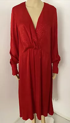 Red Textured Viscose Satin Mock Wrap Maxi Dress Christmas 10 • $39