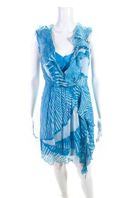 Milly Womens Silk Stripe Colorblock Side Zipped V-Neck Layered Dress Blue Size 6 • $40.81