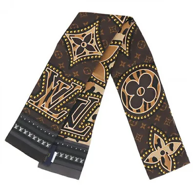 Louis Vuitton Scarf Bandeau LV World Silk Brown Leopard Zebra Monogram Ⓜ • £293.15