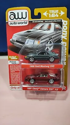 Auto World 1986 Ford Mustang SVO  1991 Chevy Camaro Z28 1LE Pony Power Target • $15.39