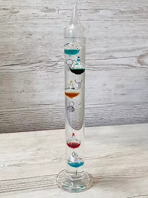 Galileo Thermometer Large GLASS 5 Floating Sphears Bubbles 29CM Tall Multi Colou • £12.99