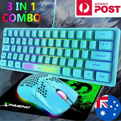 $19.99 • Buy Wired 60% Gaming Keyboard And Mouse Set RGB Backlit 61 Key USB Compact Ergonomic