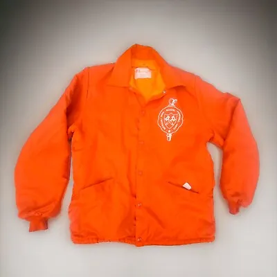  Vintage Holloway USA 1970 Orange Nylon Jacket Michigan High School Forensic  • $22
