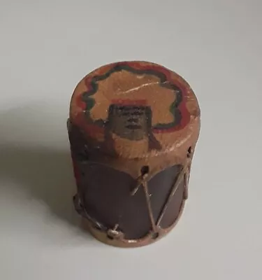 Vintage Miniature Indian Wood Drum Real Skin Lacing Hand Painted 2   • $25