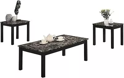 3 Piece Simple Relax Coffee Table Set With Faux Marble Top Black • $175.99