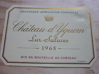 1968 Chateau Yquem Specimen Sauternes Wine Label Wine Label Label • £8.58