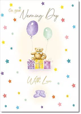 Doodlecards Naming Day Card Teddy And Presents Standard A5 Or Large A4 Size • £3.49