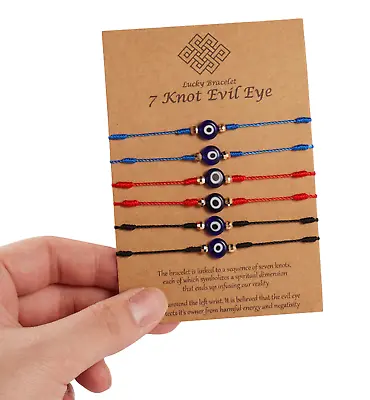 6 Pcs Set Evil Eye Nazar Bracelet Kabbalah Amulet 7 Knots Lucky Protection Uk • £3.59