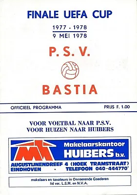 UEFA CUP FINAL 1978 Programme PSV Eindhoven V Bastia 2nd Leg Very Good Condition • £4