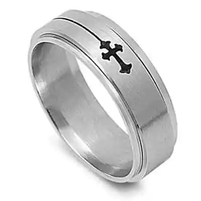 Titanium Stainless Steel Spinning Christian Purity Ring Men 8mm Wedding Band • $8.49