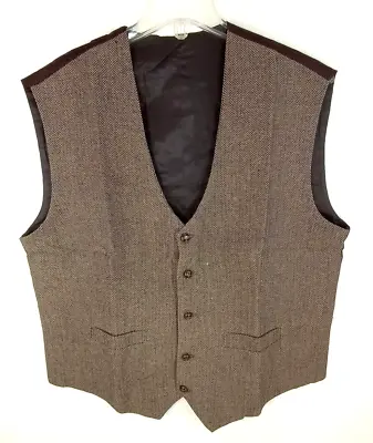 RONGKIM Men Brown Polyester Wool Herringbone Vest Formal Casual XL • $24.99