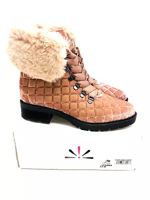 Isaac Mizrahi Leanna Velvet Lace Up Boots- Light Pink Fabric US 7.5M • $28.49