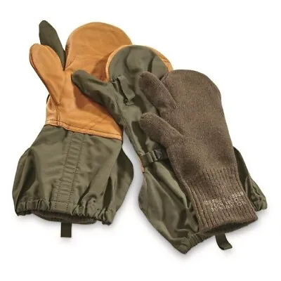 MILITARY TRIGGER FINGER LEATHER COLD WEATHER MITTENS + TF WOOL INSERTS Size M • $21.95