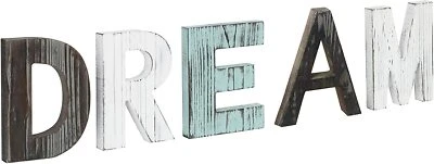 £18.08 • Buy Rustic Multicolor Wood Dream Block Cutout Letters Mantel Freestanding Decor Sign