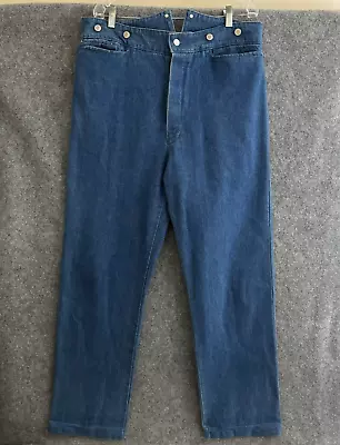 Vtg WahMaker Jeans Men's 36 X 32 Blue Frontier Buckle Back Suspender Button Fly • $49.88