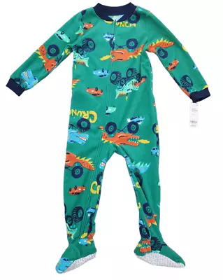 Carters Fleece Footed Pajama Blanket Sleeper Size 4 Monster Trucks Dinosaur Dino • $19.99