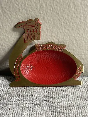 Vintage CAMEL ENAMEL RED BRASS ASHTRAY HAKULI MADE IN ISRAEL • $25