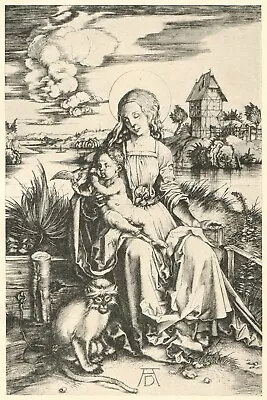 Albrecht Durer Print VIRGIN AND CHILD WITH A MONKEY 1913 Wall Art Decor • $18