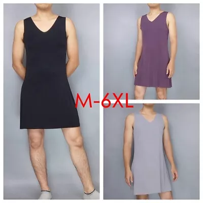 Men Seamless Nightshirt Pajamas Nightwear Short Sleeveless Sleep Shirt Shapewear • $7.98