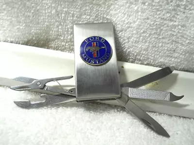 1960's Mustang Pony Blue Enamel Stainless Steel Money Clip Pocket Utility Knife • $31.95