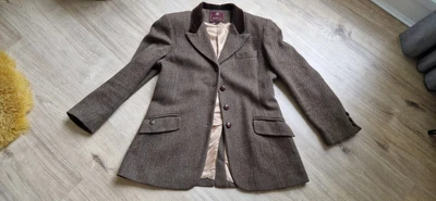 £39.99 • Buy Mulberry Brown Pure New Wool Herringbone Hacking Jacket-velvet Trim Size 12