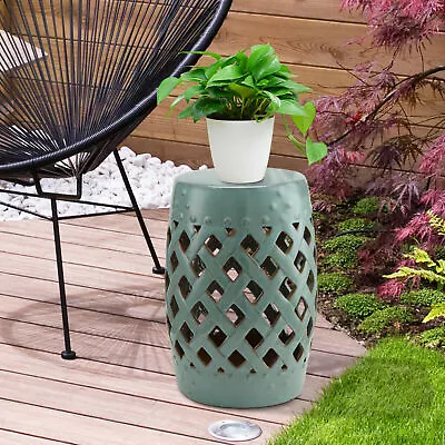 13  Multi-Use Ceramic Garden Stool Round Side Table Foot Rest With Lattice Ring  • $66.55