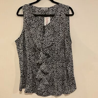 Violet & Claire Sz 1X Leopard Print Sleeveless Top Blouse Ruffle Front • $24.99