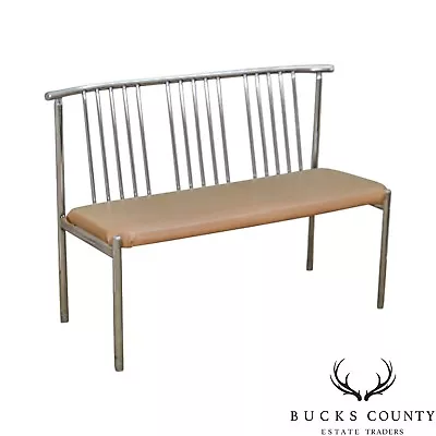 Brody Mid Century Modern Spindle Back Chrome Settee Bench • $895