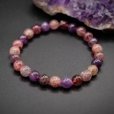 Natural Super Seven Stone Bracelet Strawberry Quartz Crystal Stretch Bracelet • $11.90