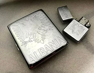 New Albania Set Eagle Carved Metalic Tabacco Cigarette Box Case+zippo Lighter-rr • £34.06