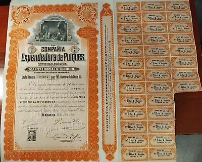 Mexico 1910 Expendedora Pulques 100 Pesos Coupons Bond Loan Accion Waterlow • $185