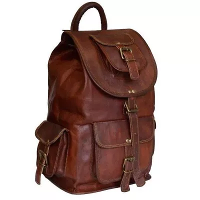 Handmade Genuine Large Leather Backpack Rucksack Laptop College Travel Bag • $58.49