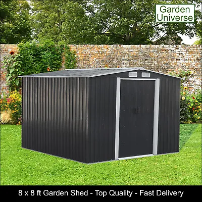 Garden Shed Metal Storage Grey Garden Universe 8' X 8' Inc Base Frame GS8-8AN • £314.99