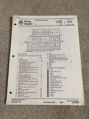 1990 VW FOX Fox Wagon Main Wiring Diagram Service Repair Shop Manual (US ONLY) • $14.99