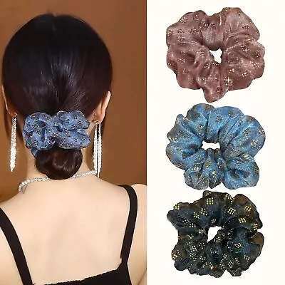 3Pcs Flower Hair Scrunchies Large Organza Elastic Plaid Hair Ties For Women • £10.25