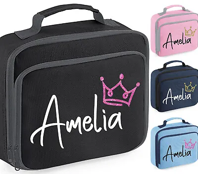 Personalised Lunch Bag Girls School Princess Crown Insulated Snack Box Gift • £10.45