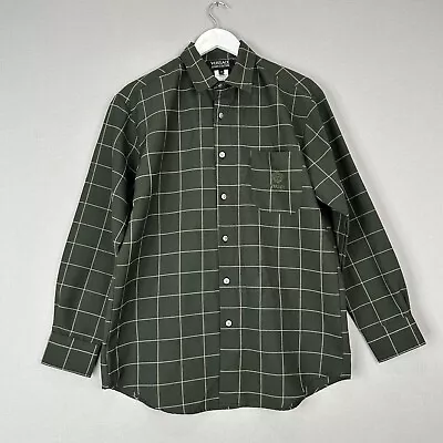 Vintage Versace Jeans Couture Mens Shirt Small Green Logo Pocket Button Up Plaid • $59.98