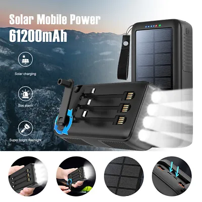 Solar Power Bank 61200mAh Hand Crank Generator Portable External Battery Charger • $45.98