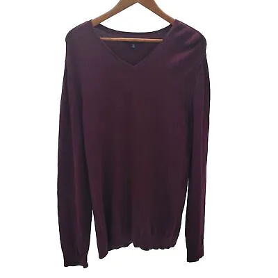 Marc Anthony Mens Cashmere Blend V-Neck Pullover Knit Sweater XL Purple Stretch • $17.08