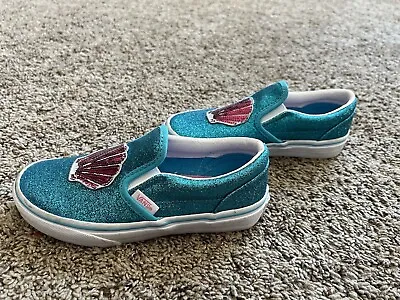 VANS Classic Slip On Sequin Patch Glitter Blue Shell Girls Size 13 Shoes • $21