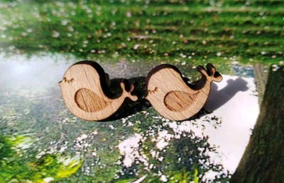 ONE PAIR Of Cute Kissing Birds Wooden Laser Cut Shape Stud Earrings Gift Idea🎄 • $9.95