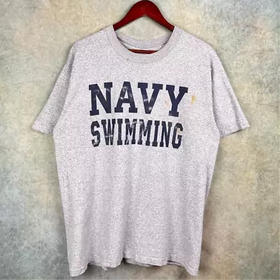 Vintage 90s US Navy Swimming T Shirt Mens L Gray College Single Stitch Military  • $18