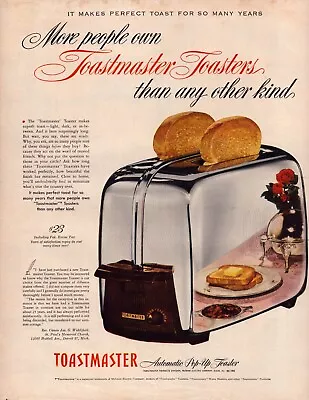 Toastmaster Toasters Perfect Toast Color Elgin IL Vintage Print Ad 1952 • $9.37