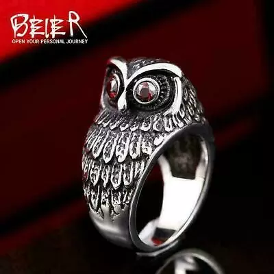 Personalized Vintage 3D Red Stone Eyes Owl Titanium Steel Punk Biker Jewelry • $8.99