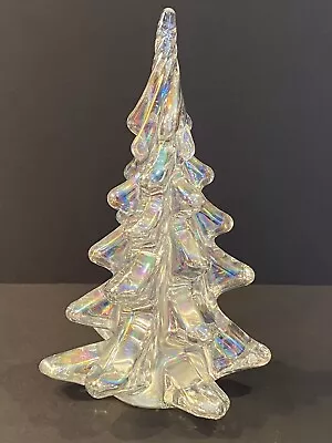 $28 • Buy VTG Opalescent Twisted Top Crystal Art Glass Village Christmas Tree 6”