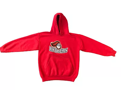 Vintage Rutgers University Hoodie Sweatshirt Adult Medium Embroidered Logo Red • $34.99