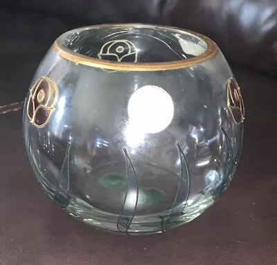 Crystal Clear Bowl Gold Trim Candle Holder Made In Romania Handcrafted Roses • $13.99