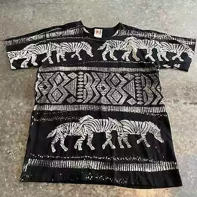 Vintage Zebra All Over Print Shirt Mens Large One Size EZL Tribal AOP USA Black • $30