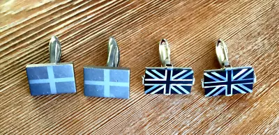 2 Pairs Of Metal Rectangular Cufflinks:- Union Jack-themed + England Flag-themed • £11.75